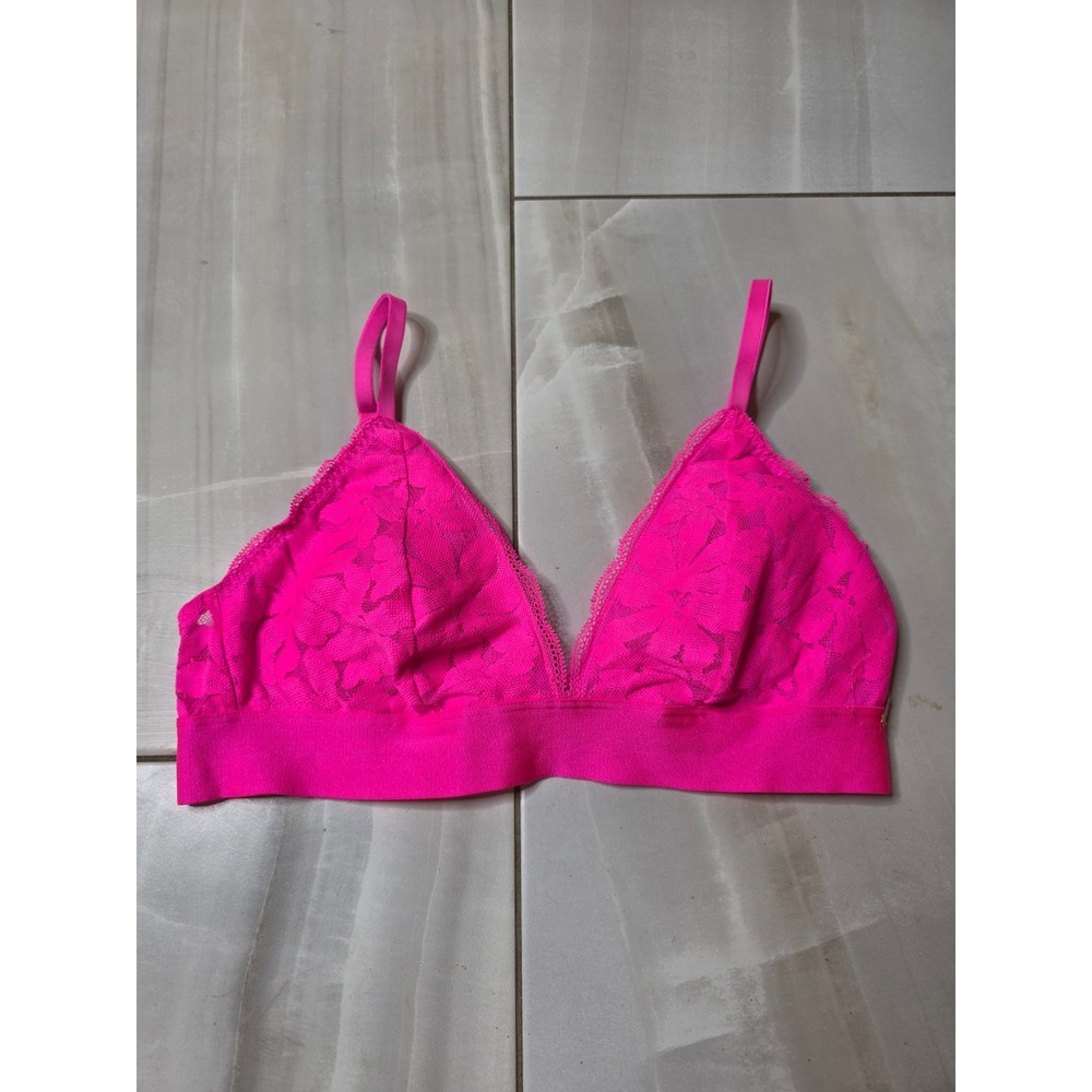 Victorias Secret PINK Lace Bralette Neon Pink Wireless Triangle Bra 196126-0AX M